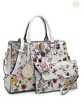 Vegan Leather Satchel Tote Handbag with Matching Clutch 2pc Set